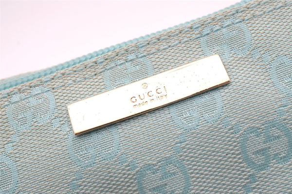 Authentic GUCCI Hand Bag Pouch Purse GG Canvas Leather 0391103 Blue 1588I
