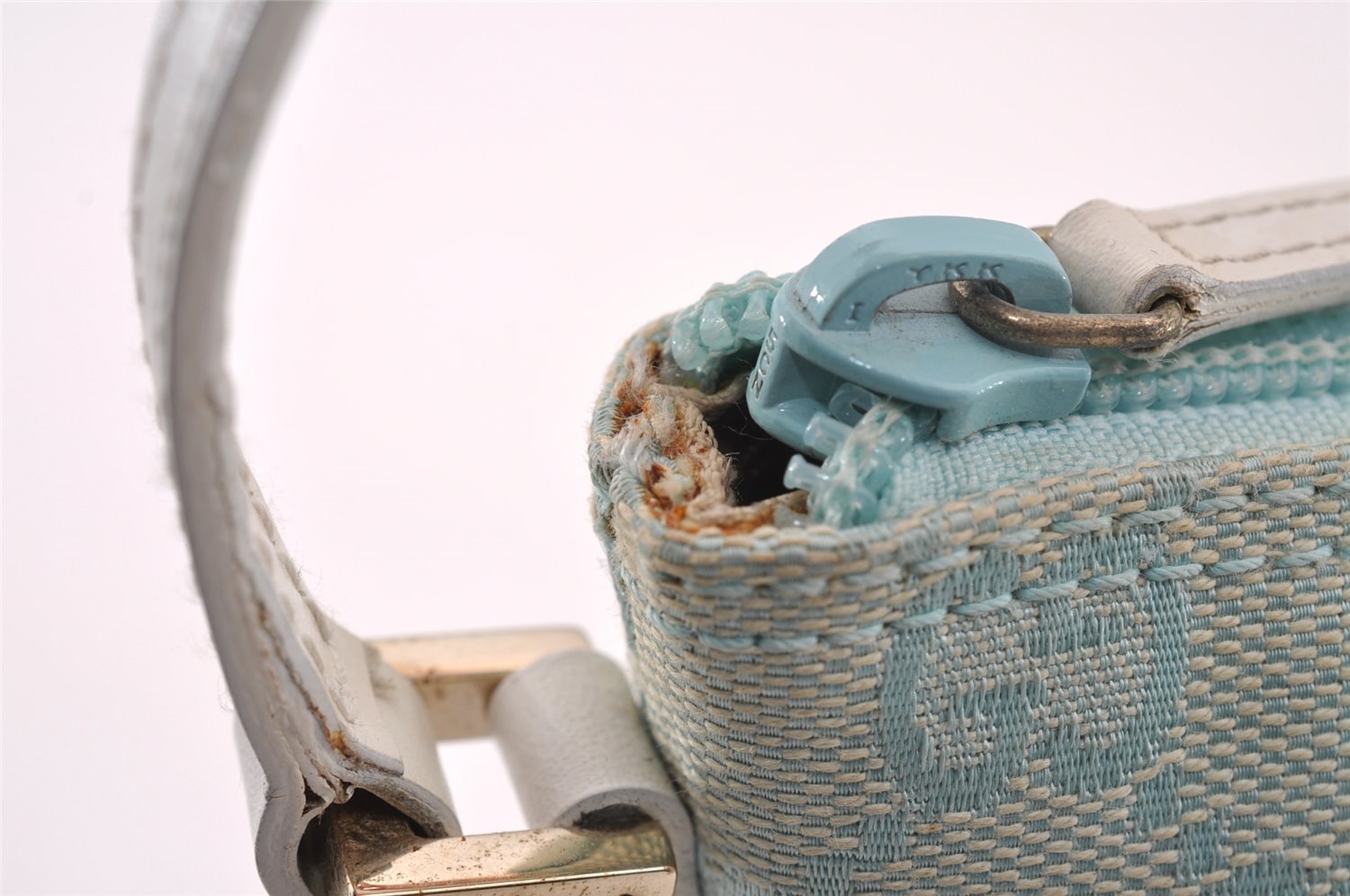 Authentic GUCCI Hand Bag Pouch Purse GG Canvas Leather 0391103 Blue 1588I