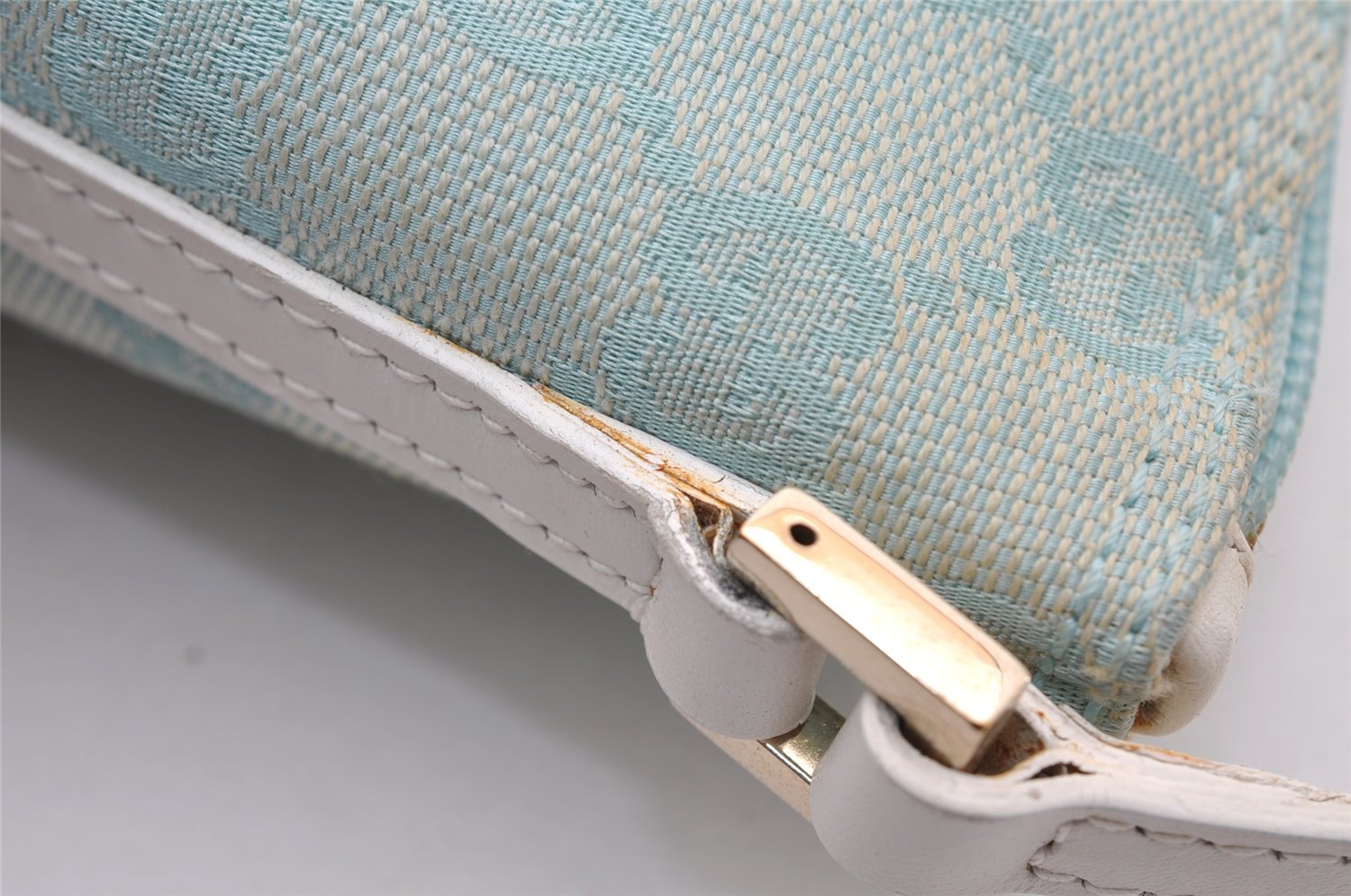 Authentic GUCCI Hand Bag Pouch Purse GG Canvas Leather 0391103 Blue 1588I