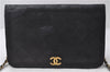 Authentic CHANEL Calf Skin Matelasse Full Flap Chain Shoulder Bag Black 1591D