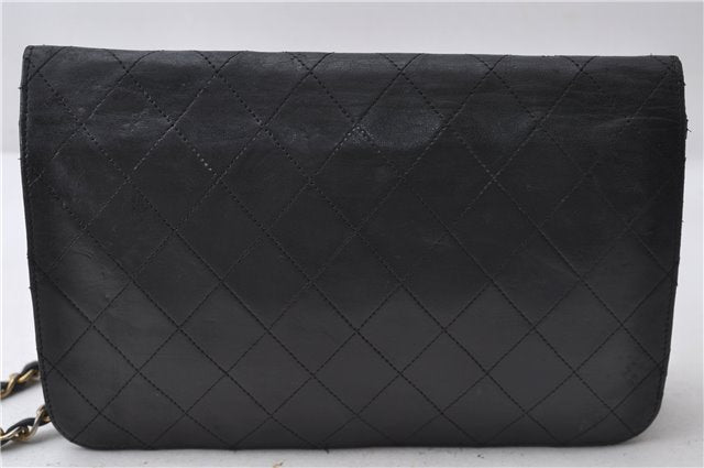 Authentic CHANEL Calf Skin Matelasse Full Flap Chain Shoulder Bag Black 1591D