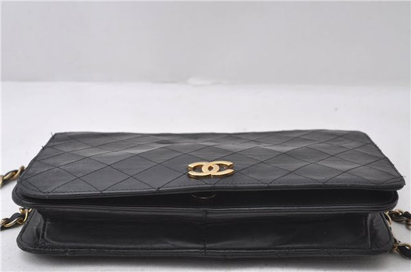 Authentic CHANEL Calf Skin Matelasse Full Flap Chain Shoulder Bag Black 1591D