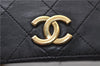 Authentic CHANEL Calf Skin Matelasse Full Flap Chain Shoulder Bag Black 1591D