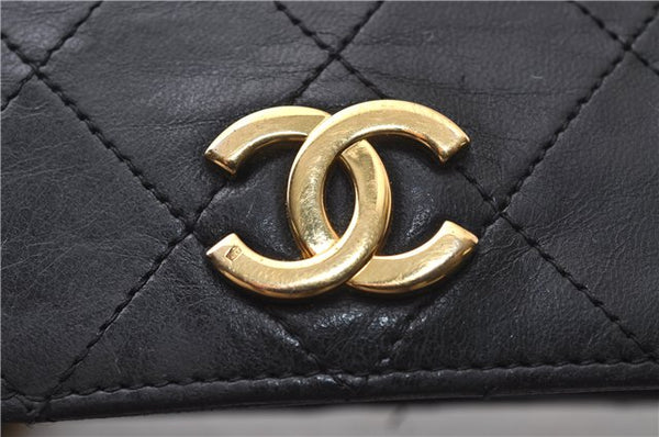 Authentic CHANEL Calf Skin Matelasse Full Flap Chain Shoulder Bag Black 1591D