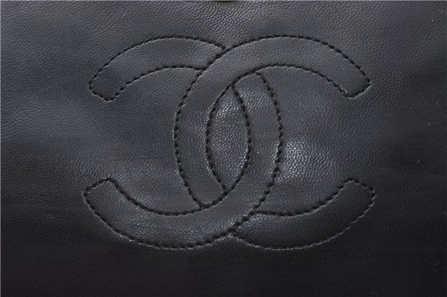 Authentic CHANEL Calf Skin Matelasse Full Flap Chain Shoulder Bag Black 1591D