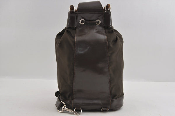 Authentic GUCCI Bamboo Shoulder Hand Bag Nylon Leather Khaki Green Brown 1594I