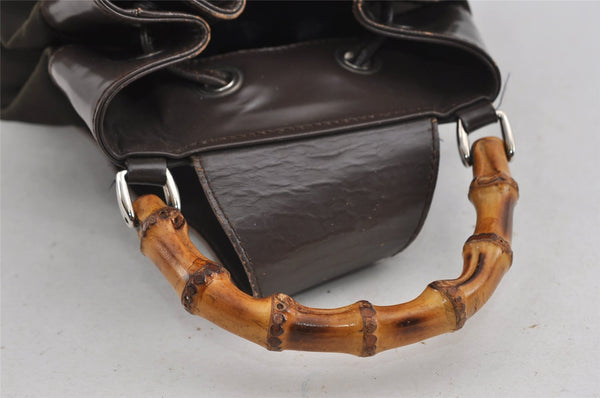 Authentic GUCCI Bamboo Shoulder Hand Bag Nylon Leather Khaki Green Brown 1594I