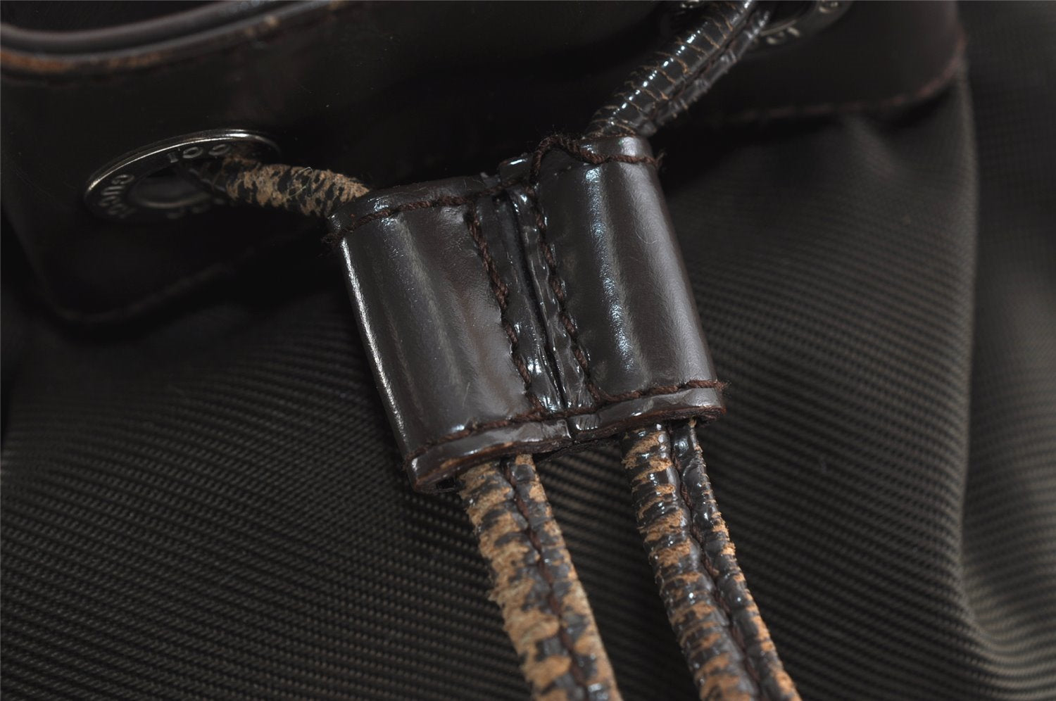 Authentic GUCCI Bamboo Shoulder Hand Bag Nylon Leather Khaki Green Brown 1594I