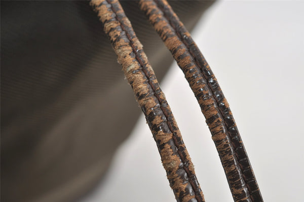 Authentic GUCCI Bamboo Shoulder Hand Bag Nylon Leather Khaki Green Brown 1594I