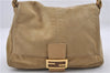 Authentic FENDI Mamma Baguette Shoulder Hand Bag Suede Leather Beige 1597D