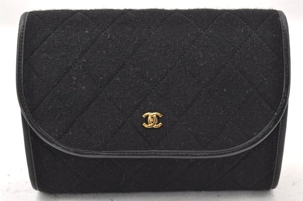 Authentic CHANEL Cotton Calf Matelasse Chain Shoulder Bag Purse Black CC 1597I