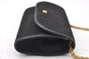 Authentic CHANEL Cotton Calf Matelasse Chain Shoulder Bag Purse Black CC 1597I