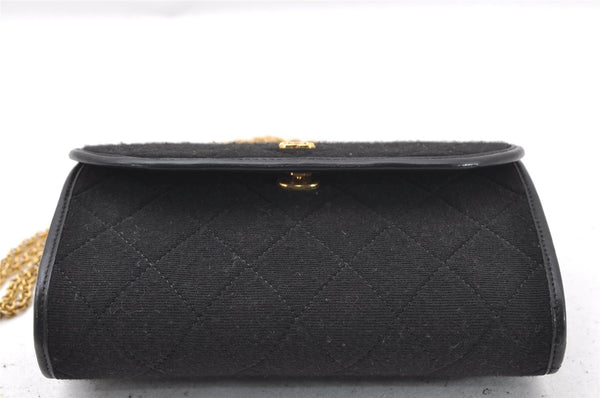 Authentic CHANEL Cotton Calf Matelasse Chain Shoulder Bag Purse Black CC 1597I