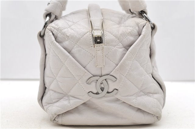 Authentic CHANEL Lady Braide Calf Skin Matelasse Chain Hand Bag White 1602D