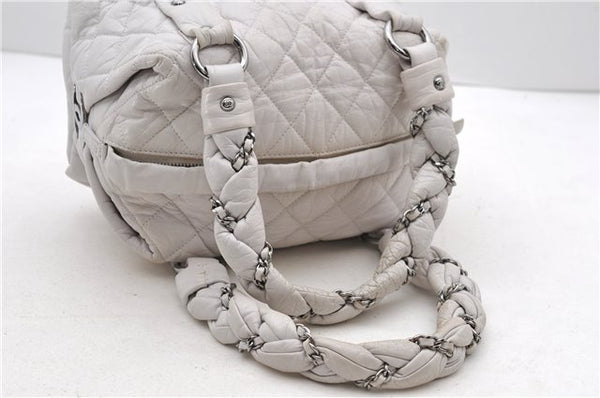 Authentic CHANEL Lady Braide Calf Skin Matelasse Chain Hand Bag White 1602D