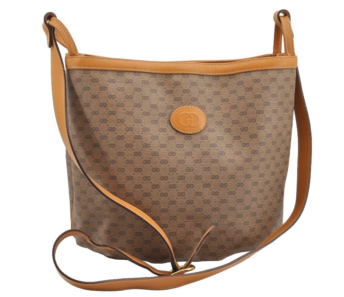 Authentic GUCCI Micro GG PVC Leather Shoulder Cross Body Bag Brown Junk 1603I