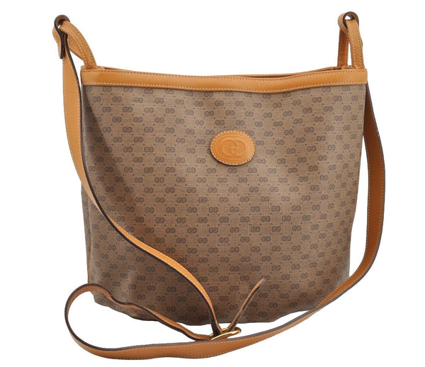 Authentic GUCCI Micro GG PVC Leather Shoulder Cross Body Bag Brown Junk 1603I