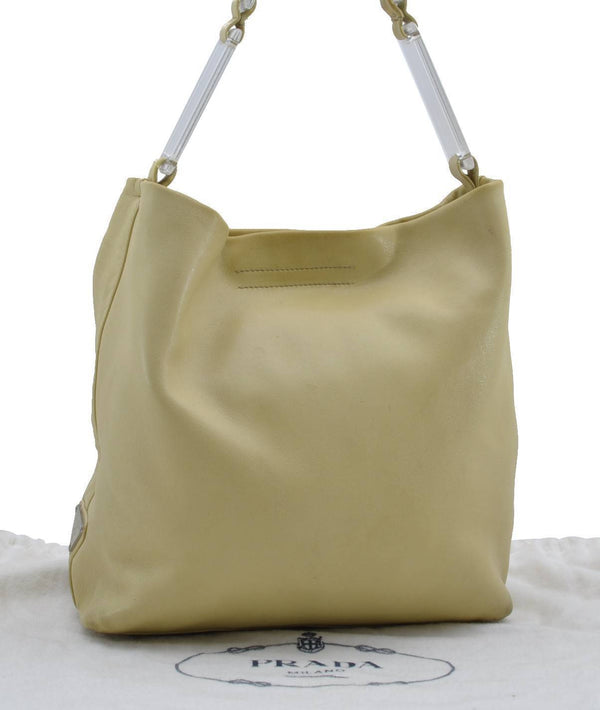 Authentic PRADA Leather Plastic Shoulder Bag Purse Yellow 1604C