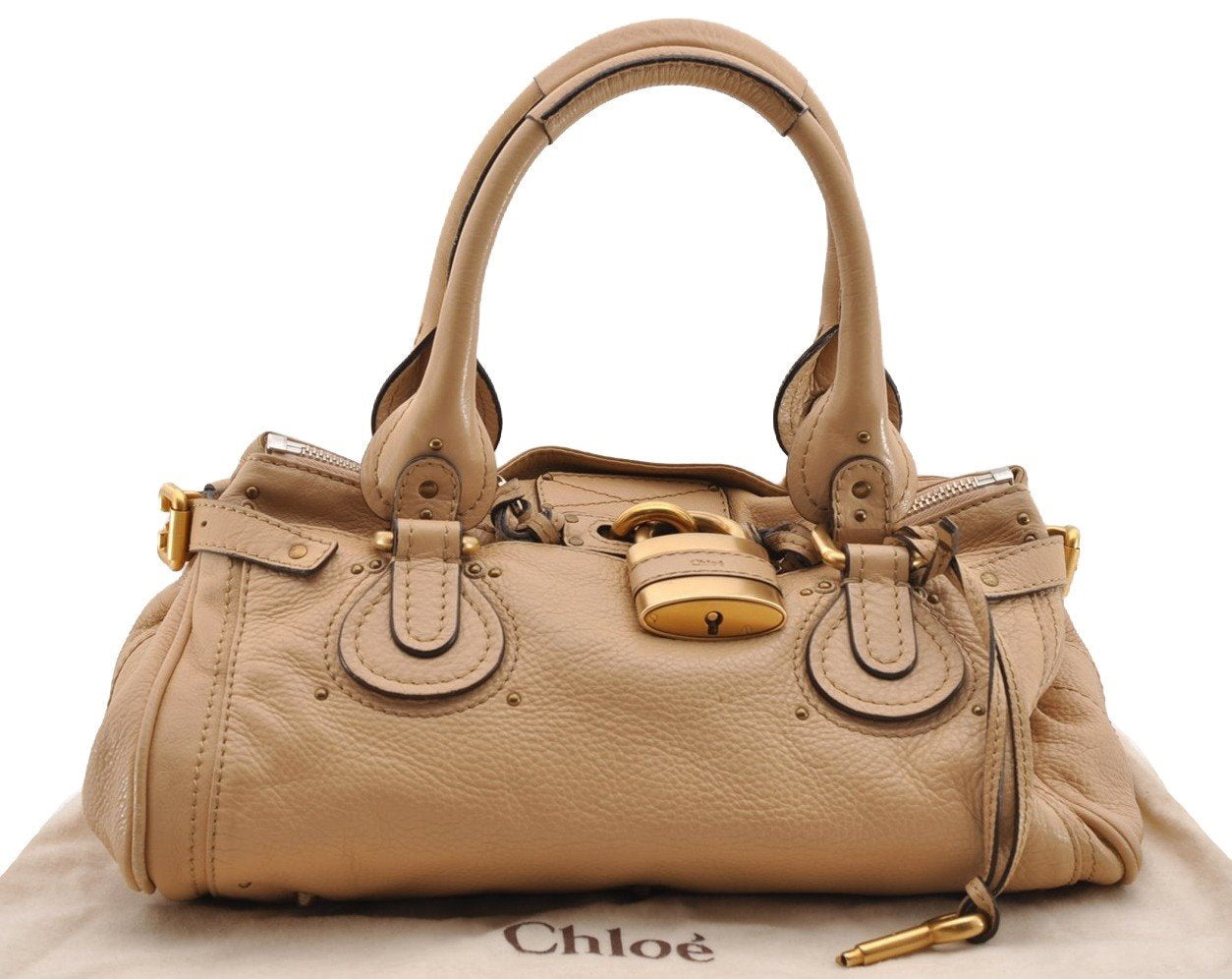 Authentic Chloe Paddington Vintage Leather Shoulder Hand Bag Purse Beige 1604I