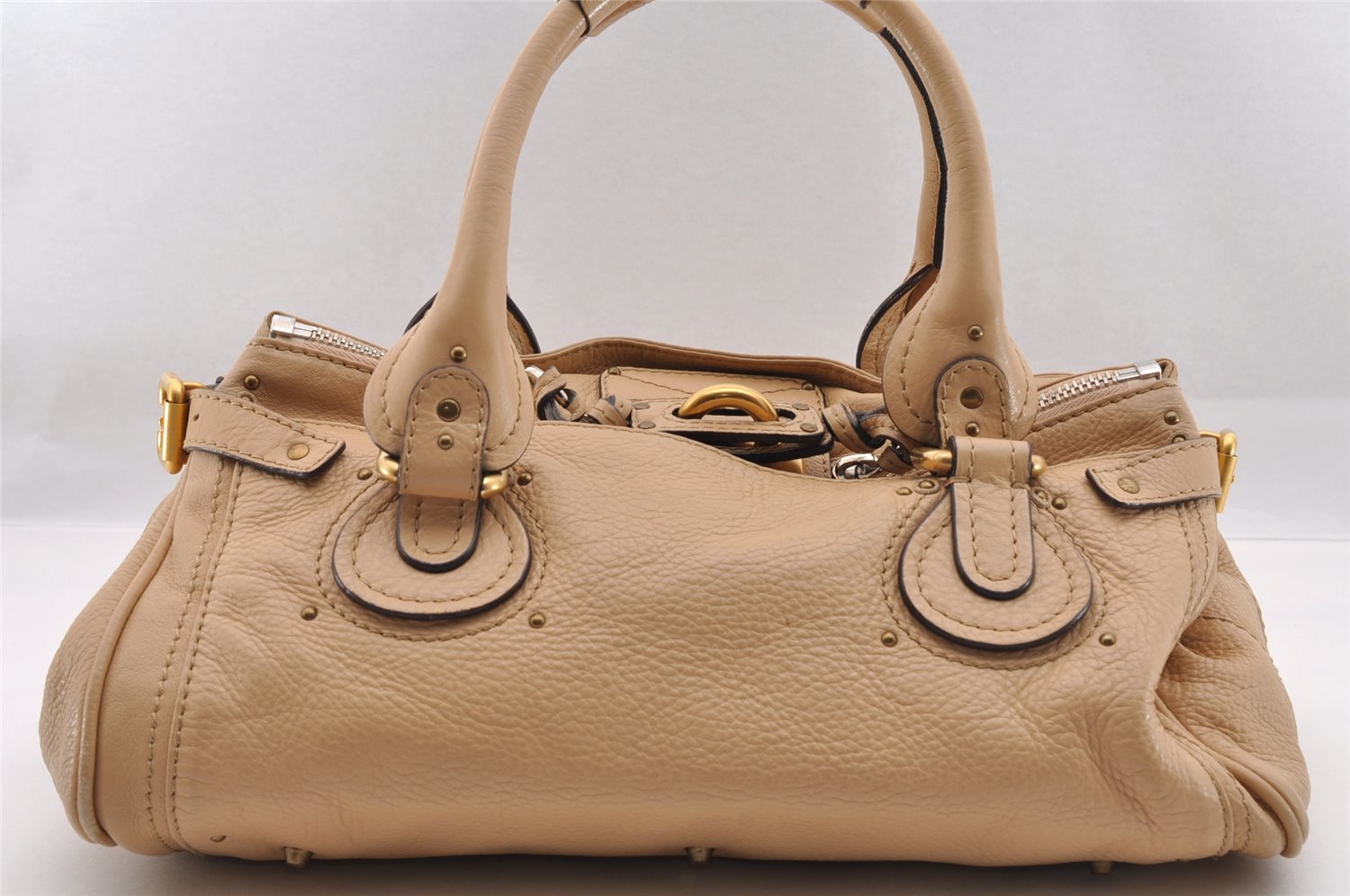 Authentic Chloe Paddington Vintage Leather Shoulder Hand Bag Purse Beige 1604I