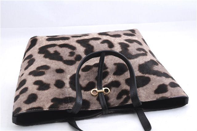 Authentic Ferragamo Gancini Unborn Calf Leather Hand Tote Bag Brown 1605E