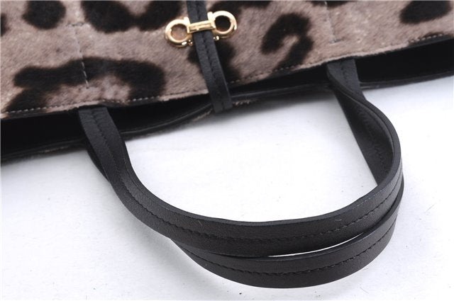 Authentic Ferragamo Gancini Unborn Calf Leather Hand Tote Bag Brown 1605E