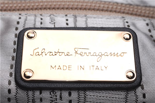Authentic Ferragamo Gancini Unborn Calf Leather Hand Tote Bag Brown 1605E