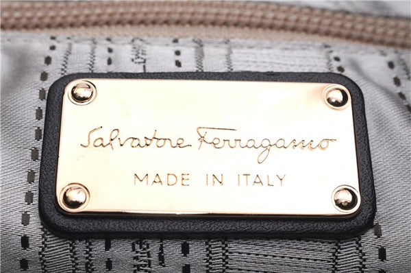 Authentic Ferragamo Gancini Unborn Calf Leather Hand Tote Bag Brown 1605E