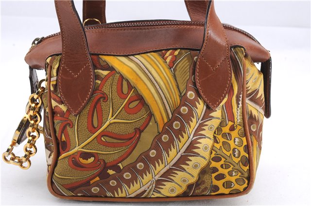 Authentic Salvatore Ferragamo Botanical 2Way Hand Bag Nylon Leather Brown 1606E
