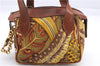 Authentic Salvatore Ferragamo Botanical 2Way Hand Bag Nylon Leather Brown 1606E