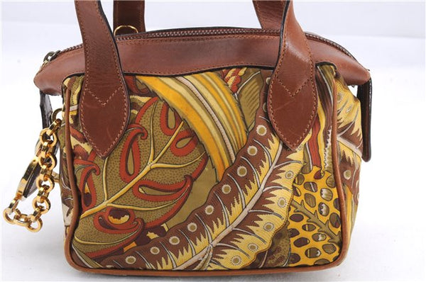 Authentic Salvatore Ferragamo Botanical 2Way Hand Bag Nylon Leather Brown 1606E