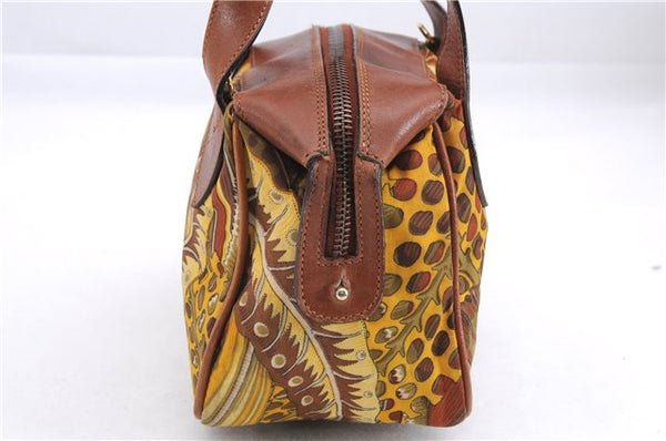 Authentic Salvatore Ferragamo Botanical 2Way Hand Bag Nylon Leather Brown 1606E