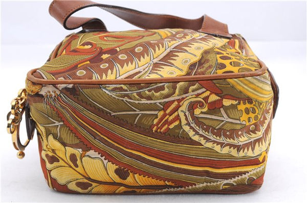 Authentic Salvatore Ferragamo Botanical 2Way Hand Bag Nylon Leather Brown 1606E