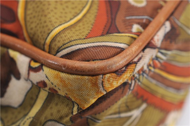 Authentic Salvatore Ferragamo Botanical 2Way Hand Bag Nylon Leather Brown 1606E