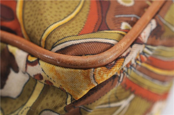 Authentic Salvatore Ferragamo Botanical 2Way Hand Bag Nylon Leather Brown 1606E