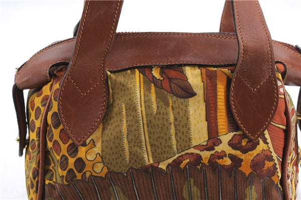 Authentic Salvatore Ferragamo Botanical 2Way Hand Bag Nylon Leather Brown 1606E