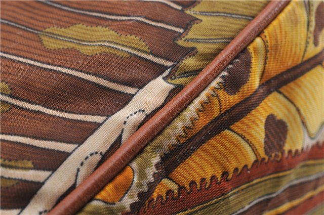 Authentic Salvatore Ferragamo Botanical 2Way Hand Bag Nylon Leather Brown 1606E