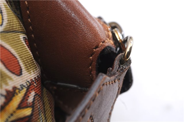 Authentic Salvatore Ferragamo Botanical 2Way Hand Bag Nylon Leather Brown 1606E