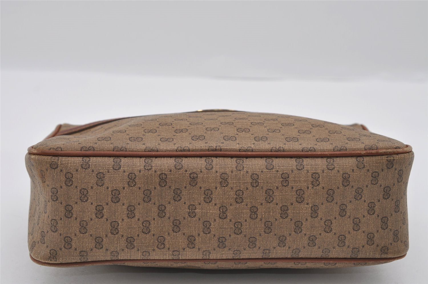 Authentic GUCCI Web Sherry Line Micro GG Clutch Bag PVC Leather Brown 1607I