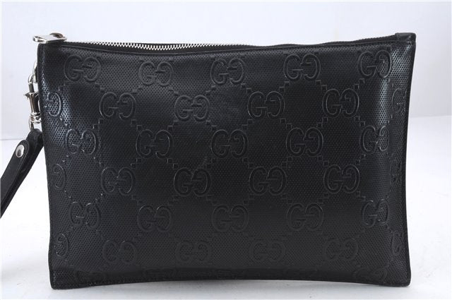 Authentic GUCCI GG Emboss Clutch Hand Bag Pouch Purse Leather 625569 Black 1608D