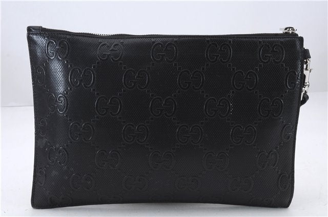 Authentic GUCCI GG Emboss Clutch Hand Bag Pouch Purse Leather 625569 Black 1608D