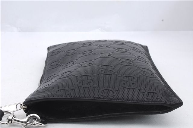 Authentic GUCCI GG Emboss Clutch Hand Bag Pouch Purse Leather 625569 Black 1608D