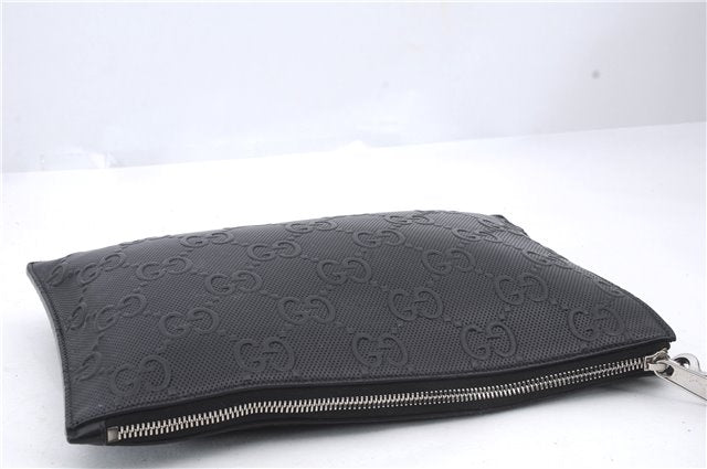 Authentic GUCCI GG Emboss Clutch Hand Bag Pouch Purse Leather 625569 Black 1608D