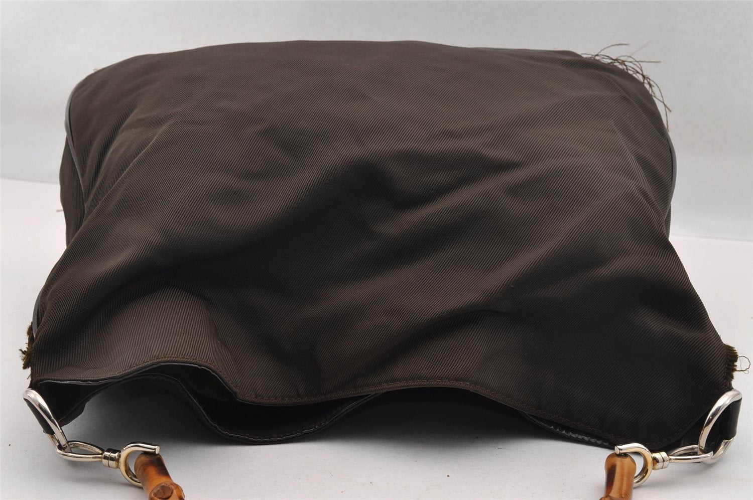 Authentic GUCCI Vintage Bamboo 2Way Shoulder Tote Bag Nylon Leather Brown 1609I