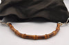 Authentic GUCCI Vintage Bamboo 2Way Shoulder Tote Bag Nylon Leather Brown 1609I