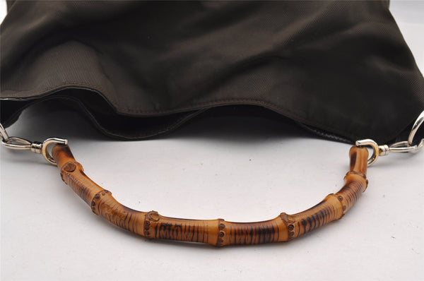 Authentic GUCCI Vintage Bamboo 2Way Shoulder Tote Bag Nylon Leather Brown 1609I