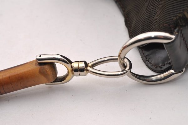 Authentic GUCCI Vintage Bamboo 2Way Shoulder Tote Bag Nylon Leather Brown 1609I