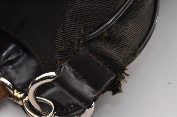 Authentic GUCCI Vintage Bamboo 2Way Shoulder Tote Bag Nylon Leather Brown 1609I