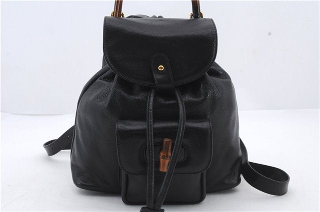 Authentic GUCCI Bamboo Backpack Leather Black 1610D