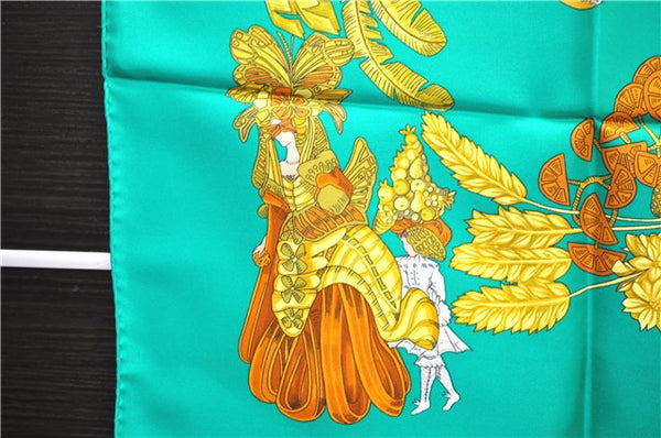 Authentic HERMES Carre 90 Scarf "chapeau" Silk Green Box 1610E